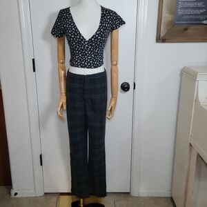 Brandy Melville Floral Crop Top & Plaid Lounge Pants Set One Size